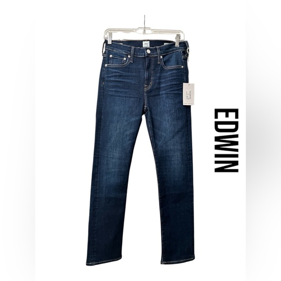 EDWIN Jeans Elin Mid Rise Straight Leg Crop Blue Women Size 26 NWT - Picture 1 of 13